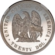 USA Twenty Dol. Amazonian Pattern 1872 2 known KM# Pn1311 UNITED STATES OF AMERICA IN GOD WE TRUST TWENTY DOL. coin reverse