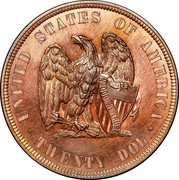 USA Twenty Dol. Amazonian Pattern 1872 About a dozen known KM# Pn1310 UNITED STATES OF AMERICA IN GOD WE TRUST TWENTY DOL. coin reverse