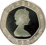 UK Twenty Pence Piedfort Crowned Tudor Rose 1982 Proof KM# P2 ELIZABETH II D∙G∙REG∙F∙D∙ coin obverse UK Twenty Pence Piedfort Crowned Tudor Rose 1982 Proof KM# P2 ELIZABETH II D∙G∙REG∙F∙D∙ coin obverse