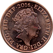 UK Two Pence Royal Shield 2015 KM# 1333 ELIZABETH II DEI GRA REG FID DEF 2016 coin obverse UK Two Pence Royal Shield 2015 KM# 1333 ELIZABETH II DEI GRA REG FID DEF 2016 coin obverse