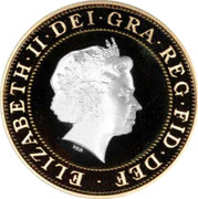 UK Two Pounds 60th Anniversary of End of World War II (Piedfort) 2005 British Royal Mint Proof KM# P49 ELIZABETH II DEI GRA REG FID DEF IRB coin obverse UK Two Pounds 60th Anniversary of End of World War II (Piedfort) 2005 British Royal Mint Proof KM# P49 ELIZABETH II DEI GRA REG FID DEF IRB coin obverse