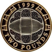 UK Two Pounds Rugby World Cup (Piedfort) 1999 Proof KM# 999c 1999 TWO POUNDS coin reverse UK Two Pounds Rugby World Cup (Piedfort) 1999 Proof KM# 999c 1999 TWO POUNDS coin reverse