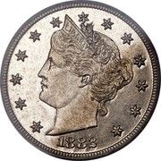 USA V Cents Pattern 1883 Proof KM# Pn1775 LIBERTY 1883 coin obverse USA V Cents Pattern 1883 Proof KM# Pn1775 LIBERTY 1883 coin obverse
