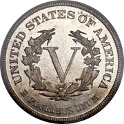 USA V Cents Pattern 1883 Proof KM# Pn1775 UNITED STATES OF AMERICA V E PLURIBUS UNUM coin reverse USA V Cents Pattern 1883 Proof KM# Pn1775 UNITED STATES OF AMERICA V E PLURIBUS UNUM coin reverse