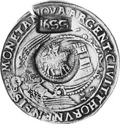 Russia Yefimok 1655 KM# 430 Empire Countermarked coinage 1655 MONETA NOVA ARGENT CIVIT THORVNENSIS 1637 coin obverse Russia Yefimok 1655 KM# 430 Empire Countermarked coinage 1655 MONETA NOVA ARGENT CIVIT THORVNENSIS 1637 coin obverse