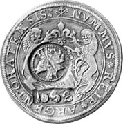 Russia Yefimok 1655 KM# 408 Empire Countermarked coinage NVMMVS REIP ARGFNTOHATENSIS coin obverse Russia Yefimok 1655 KM# 408 Empire Countermarked coinage NVMMVS REIP ARGFNTOHATENSIS coin obverse