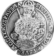 Russia Yefimok 1655 KM# 430 Empire Countermarked coinage VLADIS IIII D G REX POL ET SVEC M D L RVS PRVSRA: coin reverse Russia Yefimok 1655 KM# 430 Empire Countermarked coinage VLADIS IIII D G REX POL ET SVEC M D L RVS PRVSRA: coin reverse