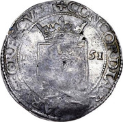 Russia Yefimok Countermarked over Spanish Netherlands Patagon 1625 1655 KM# 422 CONCORDIA ∙ RES ∙ PARVÆ ∙ CRESCUNT 16 51 coin reverse Russia Yefimok Countermarked over Spanish Netherlands Patagon 1625 1655 KM# 422 CONCORDIA ∙ RES ∙ PARVÆ ∙ CRESCUNT 16 51 coin reverse