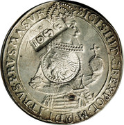 Russia 1 Yefimok Countermarked over Poland Sigismund III Thaler 1630 1655  1655 SIGIS III D G REX POL M - D LIT RVS PRVS MA SVR coin obverse Russia 1 Yefimok Countermarked over Poland Sigismund III Thaler 1630 1655  1655 SIGIS III D G REX POL M - D LIT RVS PRVS MA SVR coin obverse