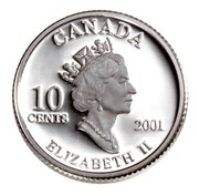 Canada 10 Cents International Year of the Volunteers 2001 P Proof KM# 412a CANADA 10 CENTS 2001 ELIZABETH II coin obverse Canada 10 Cents International Year of the Volunteers 2001 P Proof KM# 412a CANADA 10 CENTS 2001 ELIZABETH II coin obverse