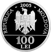 Moldova 100 Lei Burebista 2005 Proof KM# 32 REPUBLICA 2005 MOLDOVA 100 LEI coin obverse Moldova 100 Lei Burebista 2005 Proof KM# 32 REPUBLICA 2005 MOLDOVA 100 LEI coin obverse