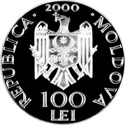 Moldova 100 Lei Mihai Eminescu 2000 Proof KM# 75 REPUBLICA 2000 MOLDOVA 100 LEI coin obverse