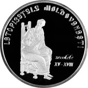 Moldova 100 Lei Moldovan chroniclers XV-XVIII century 2009 Proof KM# 51 LETOPISEȚELE MOLDOVENEȘTI SECOLELE XV-XVIII coin reverse Moldova 100 Lei Moldovan chroniclers XV-XVIII century 2009 Proof KM# 51 LETOPISEȚELE MOLDOVENEȘTI SECOLELE XV-XVIII coin reverse