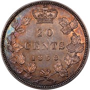 Canada 20 Cents Victoria 1858 KM# 4 20 CENTS 1858 coin reverse Canada 20 Cents Victoria 1858 KM# 4 20 CENTS 1858 coin reverse