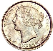 Canada 20 Cents Victoria 1864 KM# 9 VICTORIA D:G: REG: ∙ NEW BRUNSWICK ∙ coin obverse Canada 20 Cents Victoria 1864 KM# 9 VICTORIA D:G: REG: ∙ NEW BRUNSWICK ∙ coin obverse