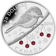 Canada 20 Dollars Chickadee with Swarovski Winter Berries 2014 Proof KM# 1734 20 DOLLARS SH 2014 CANADA coin reverse Canada 20 Dollars Chickadee with Swarovski Winter Berries 2014 Proof KM# 1734 20 DOLLARS SH 2014 CANADA coin reverse