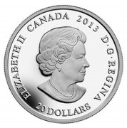 Canada 20 Dollars Maple Leaf Impression 2013 KM# 1451a ELIZABETH II CANADA 2013 D ∙ G ∙ REGINA 20 DOLLARS coin obverse