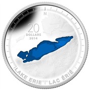Canada 20 Dollars The Great Lakes. Lake Erie 2014 Proof KM# 1568 N 20 DOLLARS 2014 LAKE ERIE LAC ERIE coin reverse Canada 20 Dollars The Great Lakes. Lake Erie 2014 Proof KM# 1568 N 20 DOLLARS 2014 LAKE ERIE LAC ERIE coin reverse