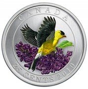 Canada 25 Cents Goldfinch 2010 Specimen KM# 994 CANADA 25 CENTS 2010 coin reverse Canada 25 Cents Goldfinch 2010 Specimen KM# 994 CANADA 25 CENTS 2010 coin reverse