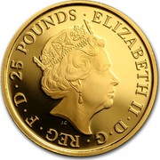 UK 25 Pounds Queen's Beasts Unicorn 2017 D G REG F D 25 POUNDS ELIZABETH II coin obverse