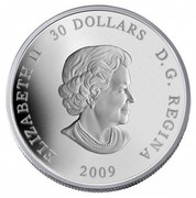 Canada 30 Dollars International Year of Astronomy 2009 Proof KM# 895 ELIZABETH II 30 DOLLARS D ∙ G ∙ REGINA 2009 coin obverse Canada 30 Dollars International Year of Astronomy 2009 Proof KM# 895 ELIZABETH II 30 DOLLARS D ∙ G ∙ REGINA 2009 coin obverse