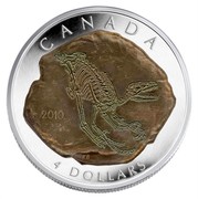 Canada 4 Dollars Dromaeosaurus 2010 Proof KM# 1022 CANADA 4 DOLLARS coin reverse
