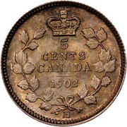 Canada 5 Cents Edward VII 1902 KM# 9 5 CENTS CANADA DATE coin reverse Canada 5 Cents Edward VII 1902 KM# 9 5 CENTS CANADA DATE coin reverse