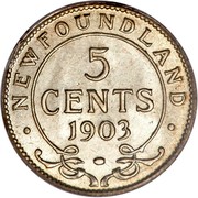 Canada 5 Cents Edward VII 1903 KM# 7 NEWFOUNDLAND 5 CENTS DATE coin reverse Canada 5 Cents Edward VII 1903 KM# 7 NEWFOUNDLAND 5 CENTS DATE coin reverse