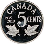 Canada 5 Cents George V 1935-2010 Proof KM# 1024 CANADA 1935 5 CENTS 2010 coin reverse Canada 5 Cents George V 1935-2010 Proof KM# 1024 CANADA 1935 5 CENTS 2010 coin reverse