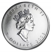 Canada 5 Dollars Coloured Maple Leaf - Summer 2003 KM# 521 ELIZABETH II 5 DOLLARS 2003 coin obverse