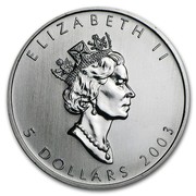 Canada 5 Dollars Maple Leaf Hologram 2003 Proof KM# 508 ELIZABETH II 5 DOLLARS 2003 coin obverse