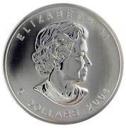 Canada 5 Dollars Winter Maple leaf 2004 KM# 607 ELIZABETH II 5 DOLLARS 2004 coin obverse Canada 5 Dollars Winter Maple leaf 2004 KM# 607 ELIZABETH II 5 DOLLARS 2004 coin obverse