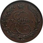 Russia 5 Kopeks Novodel 1781 КМ Suzun Mint KM# N136 І Е II 17 81 coin obverse Russia 5 Kopeks Novodel 1781 КМ Suzun Mint KM# N136 І Е II 17 81 coin obverse