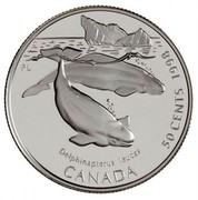 Canada 50 Cents Beluga Whale 1998 Proof KM# 320 DELPHINAPTERUS LEUCAS CANADA 50 CENTS 1998 coin reverse Canada 50 Cents Beluga Whale 1998 Proof KM# 320 DELPHINAPTERUS LEUCAS CANADA 50 CENTS 1998 coin reverse
