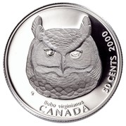Canada 50 Cents Great Horned Owl 2000 Proof KM# 389 BUBO VIRGINIANUS CANADA 50 CENTS 2000 coin reverse Canada 50 Cents Great Horned Owl 2000 Proof KM# 389 BUBO VIRGINIANUS CANADA 50 CENTS 2000 coin reverse