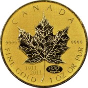 Canada 50 Dollars Maple Leaf 1911-2011 KM# 1141 CANADA 9999 9999 100 YEARS/ANS 1911 2011 FINE GOLD 1 OZ OR PUR coin reverse Canada 50 Dollars Maple Leaf 1911-2011 KM# 1141 CANADA 9999 9999 100 YEARS/ANS 1911 2011 FINE GOLD 1 OZ OR PUR coin reverse