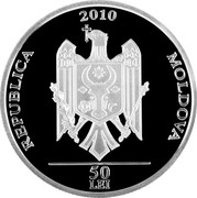 Moldova 50 Lei 100 Years of football Moldovan 2010 Proof KM# 58 2010 REPUBLICA MOLDOVA 50 LEI coin obverse