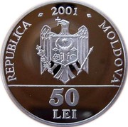 Moldova 50 Lei 180th Birth Anniversary of Vasile Alecsandri 2001 Proof KM# 36 50 LEI coin obverse Moldova 50 Lei 180th Birth Anniversary of Vasile Alecsandri 2001 Proof KM# 36 50 LEI coin obverse