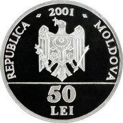 Moldova 50 Lei Constantin Brancusi 2001 Proof KM# 17 REPUBLICA 2001 MOLDOVA 50 LEI coin obverse Moldova 50 Lei Constantin Brancusi 2001 Proof KM# 17 REPUBLICA 2001 MOLDOVA 50 LEI coin obverse