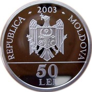 Moldova 50 Lei Dimitrie Cantemir 2003 Proof KM# 21 REPUBLICA 2003 MOLDOVA 50 LEI coin obverse Moldova 50 Lei Dimitrie Cantemir 2003 Proof KM# 21 REPUBLICA 2003 MOLDOVA 50 LEI coin obverse