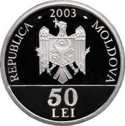 Moldova 50 Lei Miron Costin 2003 Proof KM# 14 REPUBLICA 2003 MOLDOVA 50 LEI coin obverse Moldova 50 Lei Miron Costin 2003 Proof KM# 14 REPUBLICA 2003 MOLDOVA 50 LEI coin obverse