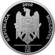 Moldova 50 Lei Singer duo Doina and Ion Aldea-Teodorovici 2010 Proof KM# 56 2010 REPUBLICA MOLDOVA 50 LEI coin obverse