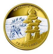 Canada 75 Dollars Inukshuk - Vancouver 2010 Olympic Games 2008 Proof KM# 820 VANCOUVER 2010 TM/MC 75 DOLLARS CD coin reverse