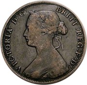 Canada Cent Victoria 1864 Short 6 KM# 6 VICTORIA D:G: BRITT: REG: F:D: coin obverse Canada Cent Victoria 1864 Short 6 KM# 6 VICTORIA D:G: BRITT: REG: F:D: coin obverse