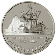 Canada Dollar John Davis Strait 1987 KM# 154 DÉTROIT DE DAVIS STRAIT 1587-1987 CANADA DOLLAR coin reverse Canada Dollar John Davis Strait 1987 KM# 154 DÉTROIT DE DAVIS STRAIT 1587-1987 CANADA DOLLAR coin reverse