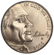 USA Five Cents Jefferson - Westward Expansion - Lewis & Clark Bicentennial 2005 P Satin Finish KM# 369 IN GOD WE TRUST LIBERTY coin obverse USA Five Cents Jefferson - Westward Expansion - Lewis & Clark Bicentennial 2005 P Satin Finish KM# 369 IN GOD WE TRUST LIBERTY coin obverse