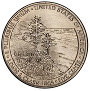 USA Five Cents Jefferson - Westward Expansion - Lewis & Clark Bicentennial 2005 P Satin Finish KM# 369 E PLURIBUS UNUM UNITED STATES OF AMERICA LEWIS & CLARK 1805 FIVE CENTS coin reverse USA Five Cents Jefferson - Westward Expansion - Lewis & Clark Bicentennial 2005 P Satin Finish KM# 369 E PLURIBUS UNUM UNITED STATES OF AMERICA LEWIS & CLARK 1805 FIVE CENTS coin reverse