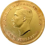 UK Five Shillings Festival of Britain 1951 GEORGIVS VI D:G:BR:OMN:REX F:D: FIVE SHILLINGS coin obverse UK Five Shillings Festival of Britain 1951 GEORGIVS VI D:G:BR:OMN:REX F:D: FIVE SHILLINGS coin obverse