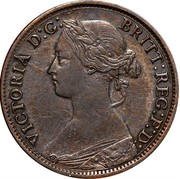 Canada Half cent Victoria 1864 KM# 7 VICTORIA D:G: BRITT: REG:F:D: coin obverse Canada Half cent Victoria 1864 KM# 7 VICTORIA D:G: BRITT: REG:F:D: coin obverse
