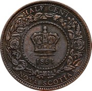 Canada Half cent Victoria 1864 KM# 7 HALF CENT NOVA SCOTIA coin reverse Canada Half cent Victoria 1864 KM# 7 HALF CENT NOVA SCOTIA coin reverse
